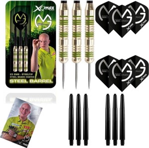Michael van Gerwen - steeldarts - green edition - 23 gram - dartpijlen - gesigneerde foto - 6 dartshafts + 6 dartflights