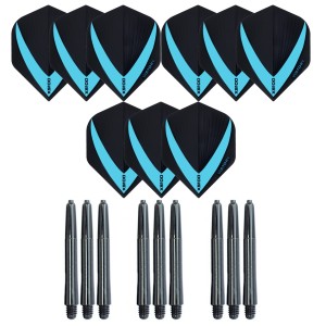 3 Sets Vista-X 100 micron flights - Aqua - Plus 3 sets - Medium - Nylon darts shafts - zwart