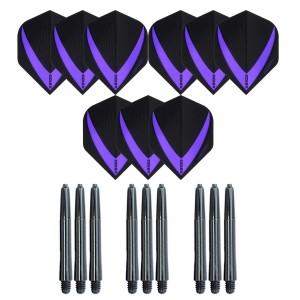 3 Sets Vista-X 100 micron flights - Paars - Plus 3 sets - Medium - Nylon darts shafts - zwart