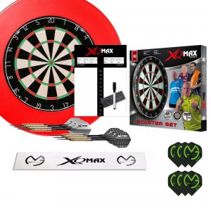 XQ-MAX Michael van Gerwen complete starter set - dartbord - accessoires - surround ring rood
