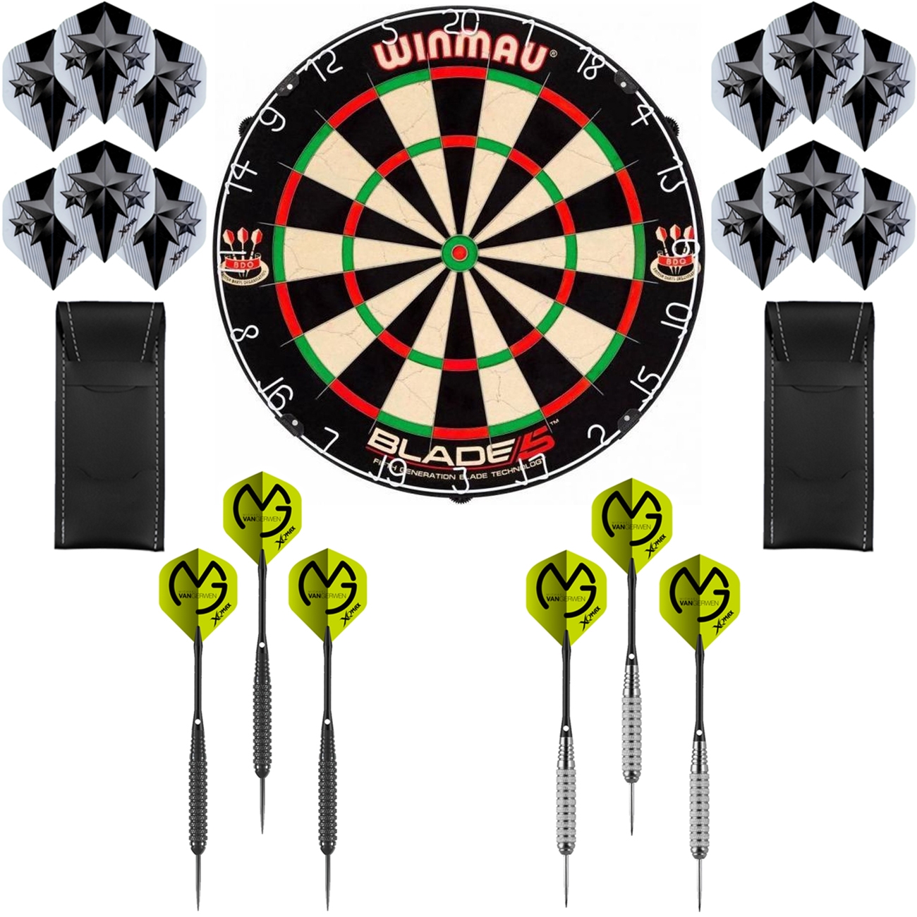Dragon Darts Michael van Gerwen Precision set – – 2 sets dartpijlen dart shafts – dart flights – Winmau Blade 5 dartbord -