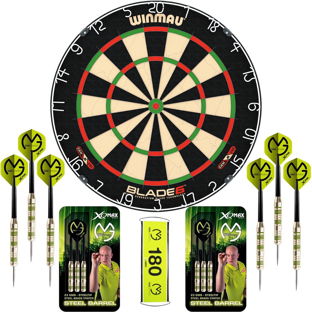 Winmau Blade 6 - dartbord - 2 sets - dartpijlen - van Gerwen - darts - dart flights - dart shafts - deDartshop.nl