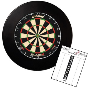 Winmau Blade 6 + surround ring + scorebord zwart