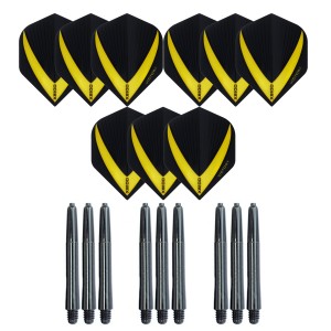 3 Sets Vista-X 100 micron flights - Geel - Plus 3 sets - Medium - Nylon darts shafts - zwart