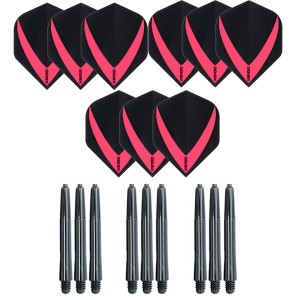 3 Sets Vista-X 100 micron flights - Rood - Plus 3 sets - Medium - Nylon darts shafts - zwart