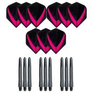 3 Sets Vista-X 100 micron flights - Roze - Plus 3 sets - Medium - Nylon darts shafts - zwart