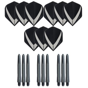 3 Sets Vista-X 100 micron flights - Smokey - Plus 3 sets - Medium - Nylon darts shafts - zwart