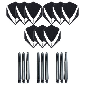 3 Sets Vista-X 100 micron flights - Wit - Plus 3 sets - Medium - Nylon darts shafts - zwart