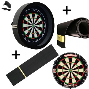 Dragon - Sorpresa PRO - Complete PRO - zwart-rubber - Winmau Blade 5 - dartmat rubber 300*60 incl. Oche - dartbord verlichting