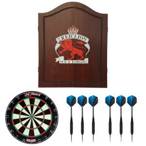 Dragon darts - houten kabinet - starterpack - inclusief dartbord en dartpijlen - Red Lion - Dark