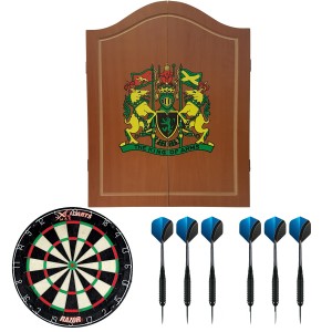 Dragon darts - houten kabinet - starterpack - inclusief dartbord en dartpijlen - King of Arms - bruin